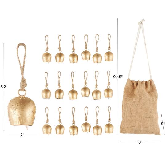 Gold Tibetan Inspired Metal Decorative Bells with Jute Rope & Canvas Tote Set